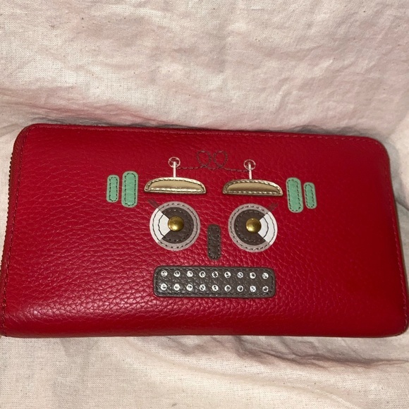 Fossil Handbags - Fossil Leather Robot Zip Around Wallet Red EUC